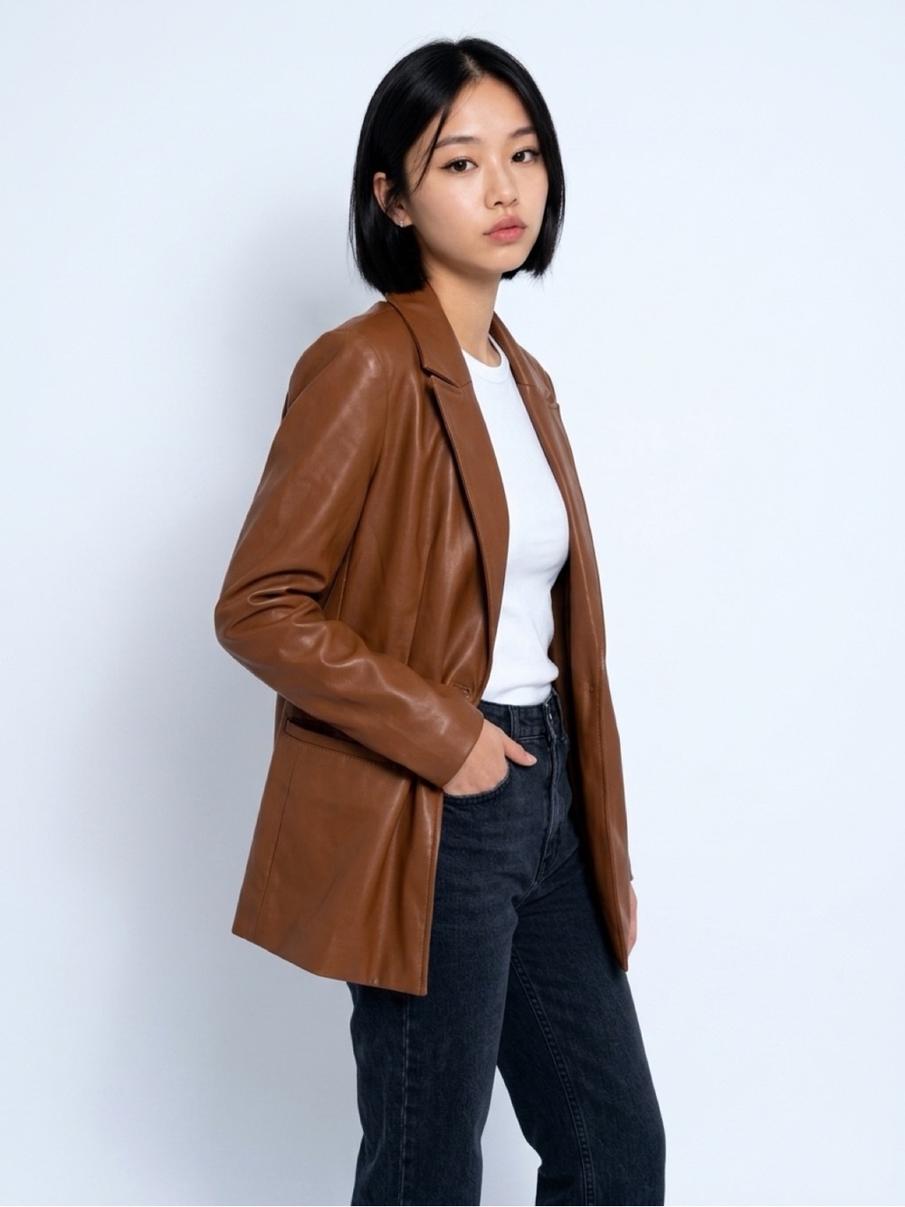 Marc New York Cognac Brown faux Leather Blazer